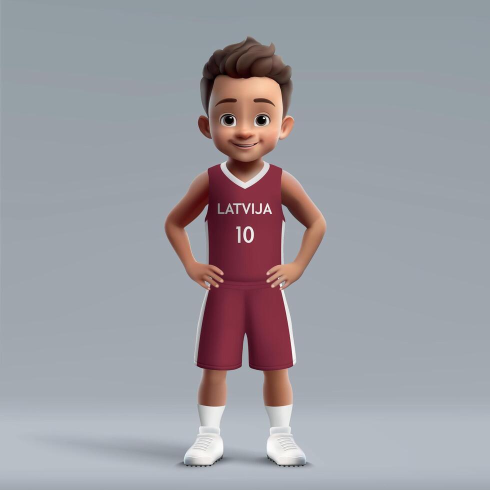 3d cartoon basketball player in Latvia national team kit. vector