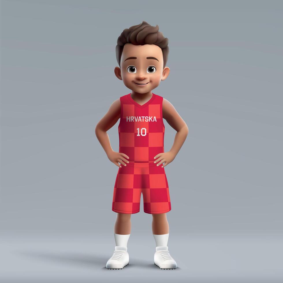 3d cartoon basketball player in Croatia national team kit. vector