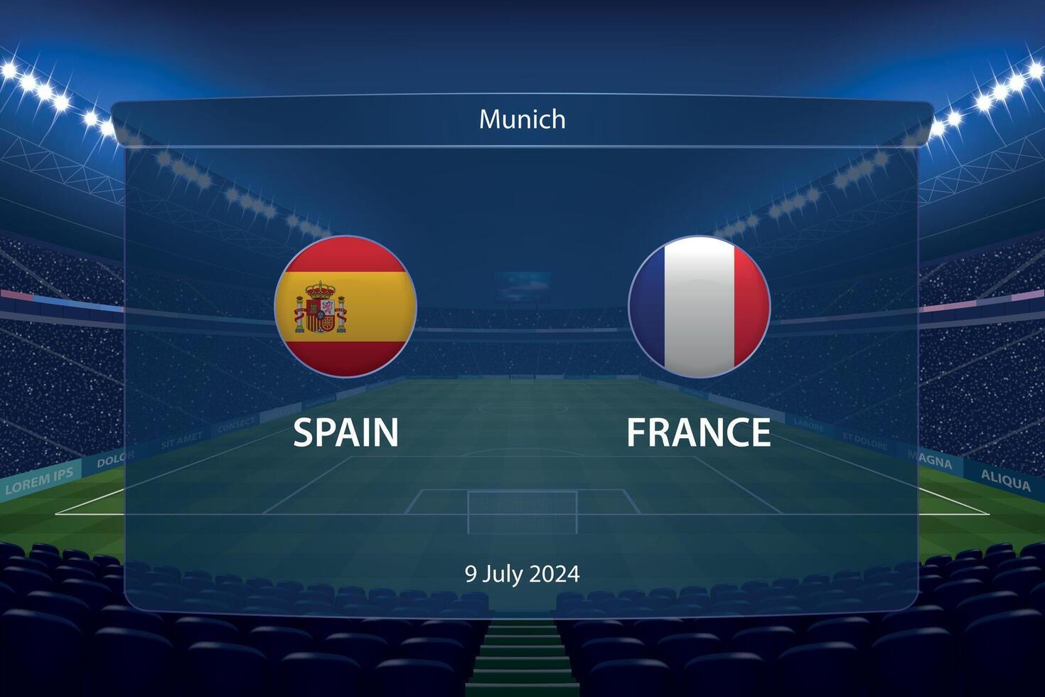 Spain vs France. Soccer scoreboard broadcast graphic 48397919 Vector