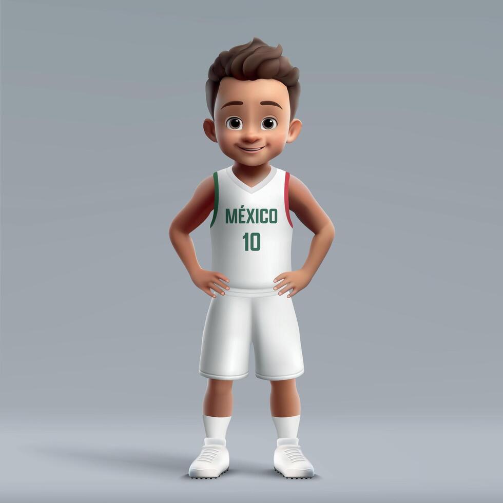 3d cartoon basketball player in Mexico national team kit. vector
