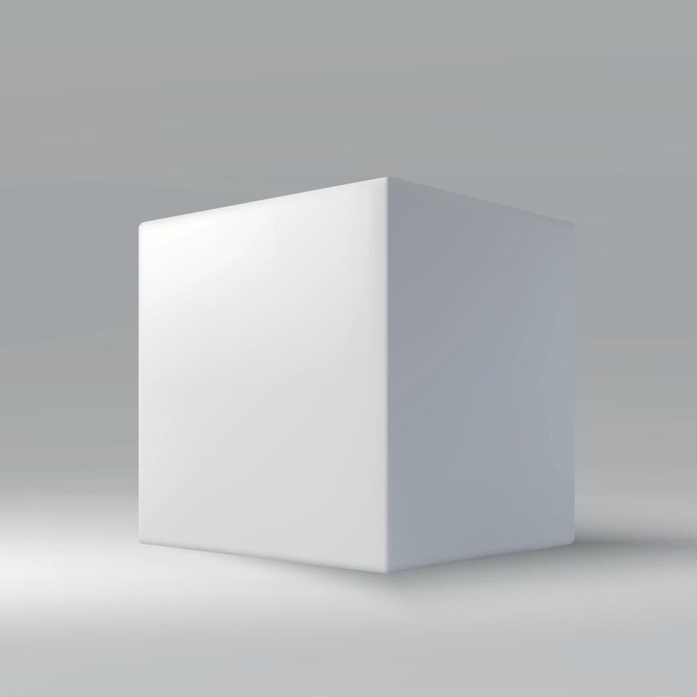 Simple White Cube on Gradient Gray Background vector