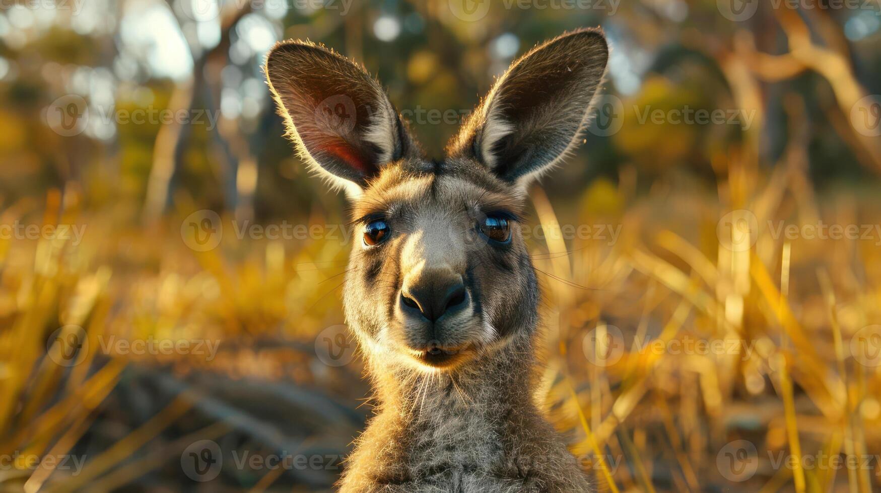 a kangaroo that is standing in the grass with a blue eye photo