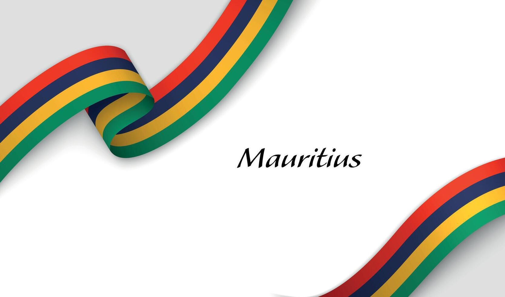 Curved ribbon with fllag of Mauritius on white background vector