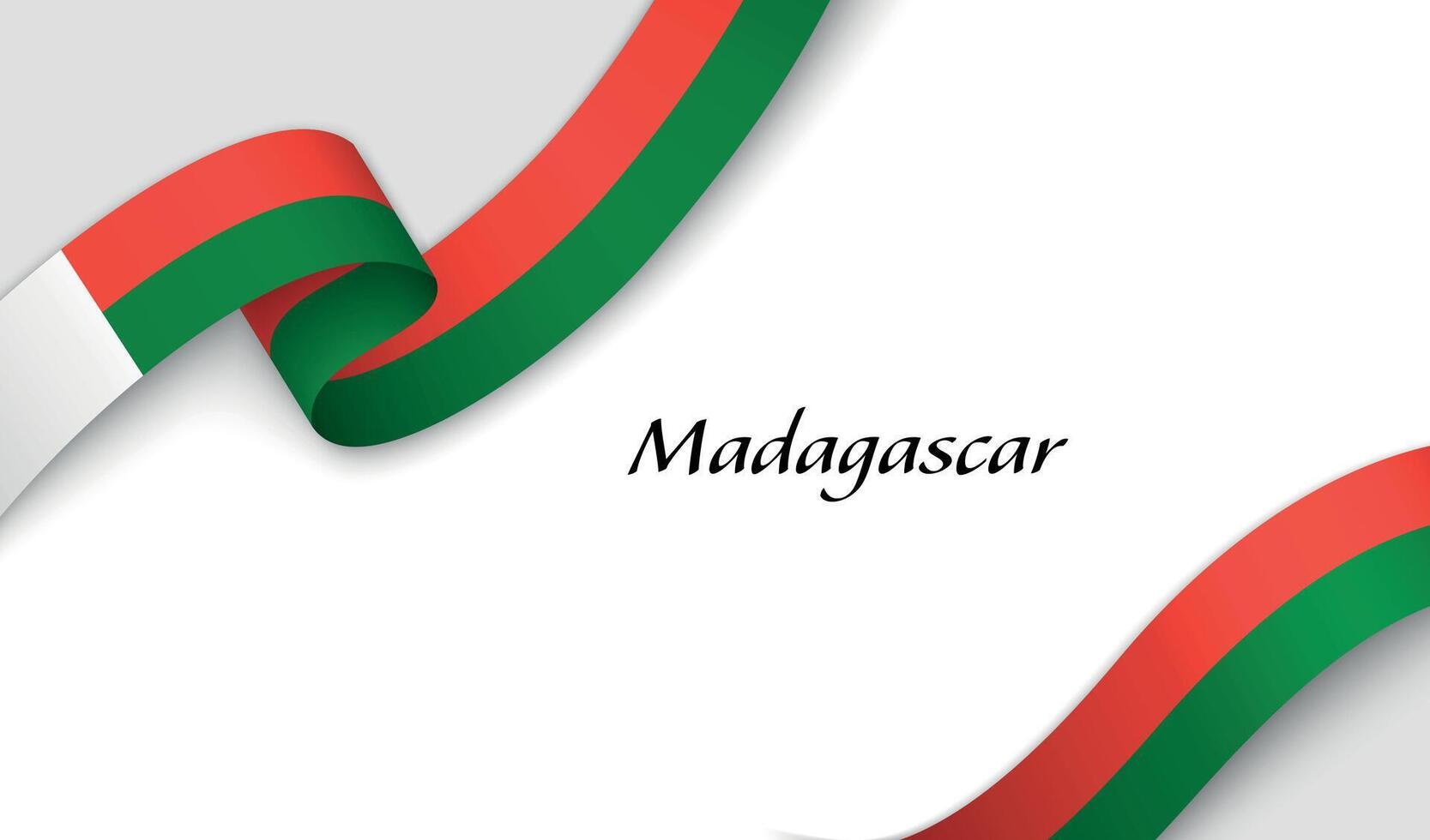 Curved ribbon with fllag of Madagascar on white background vector