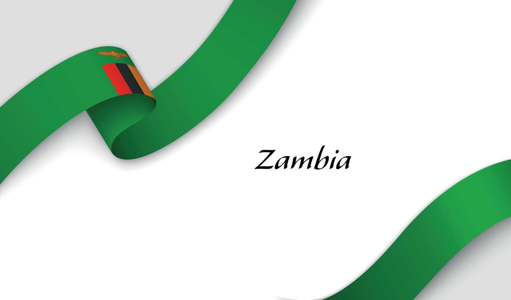 Curved ribbon with fllag of Zambia on white background vector