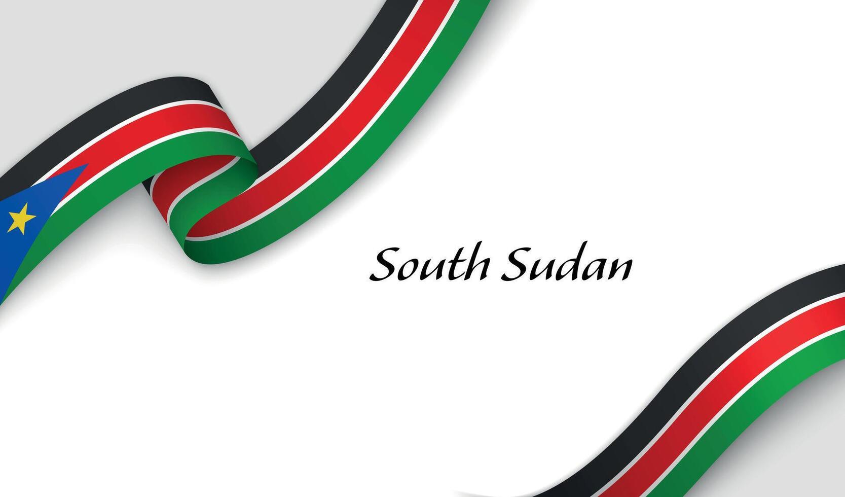 Curved ribbon with fllag of South Sudan on white background vector