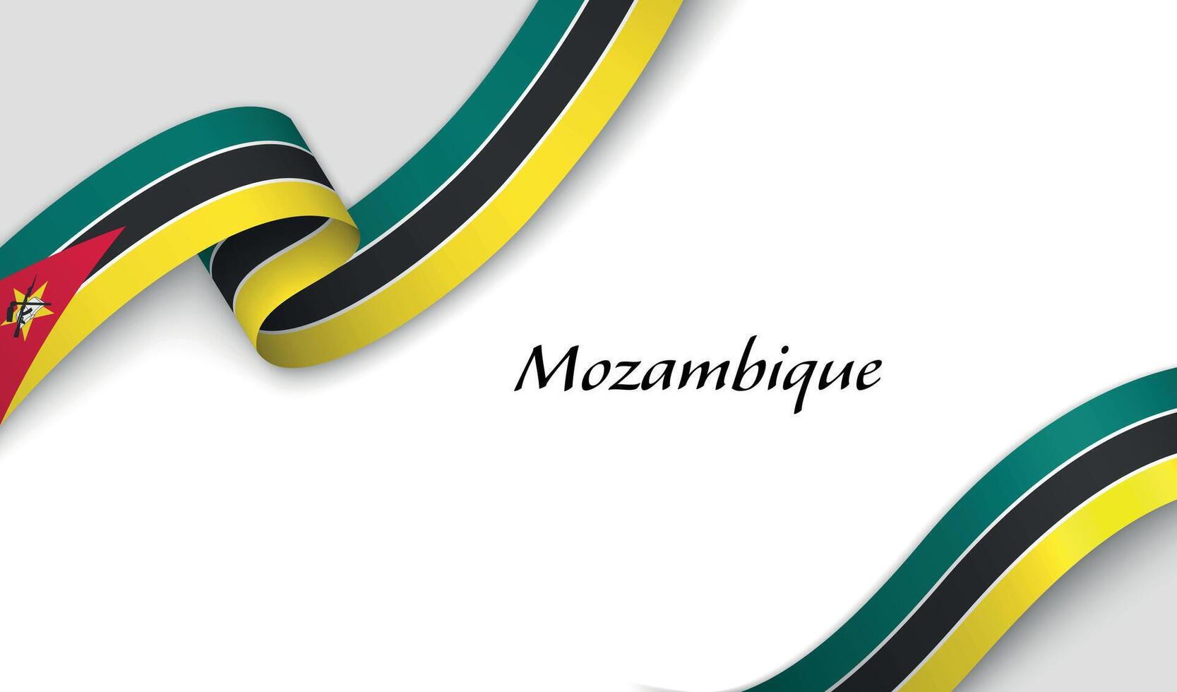 Curved ribbon with fllag of Mozambique on white background vector