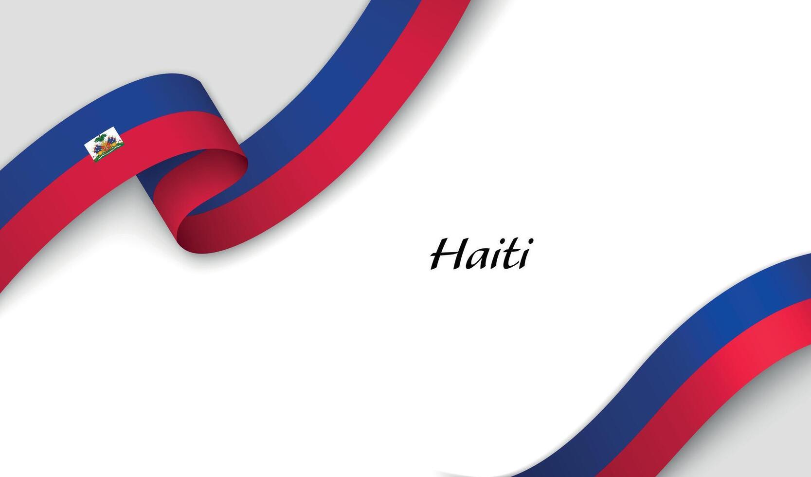 Curved ribbon with fllag of Haiti on white background vector