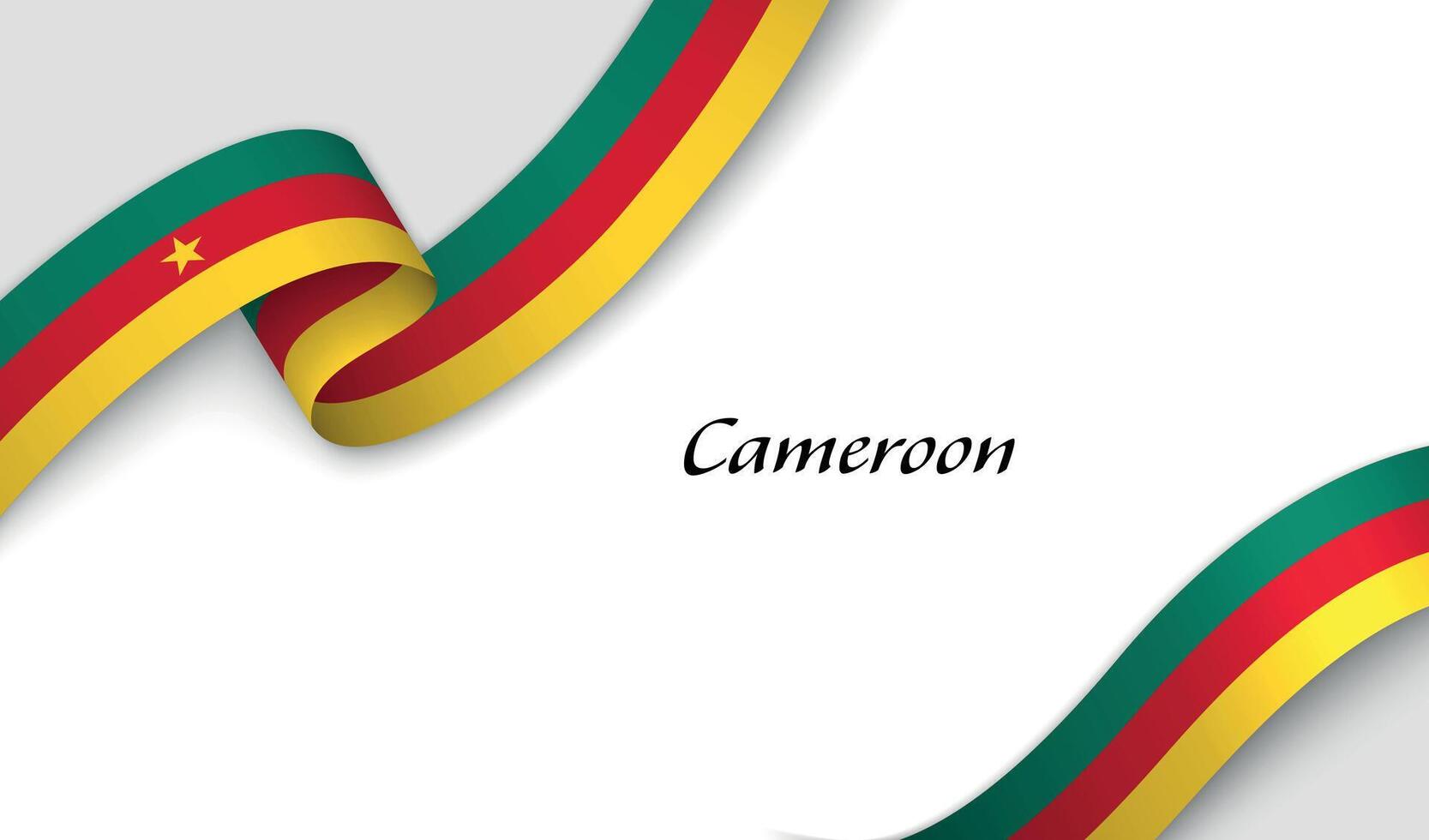 Curved ribbon with fllag of Cameroon on white background vector