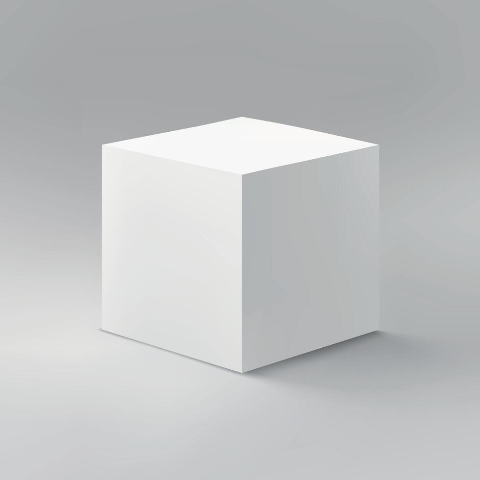 Simple White Cube on Gradient Gray Background vector