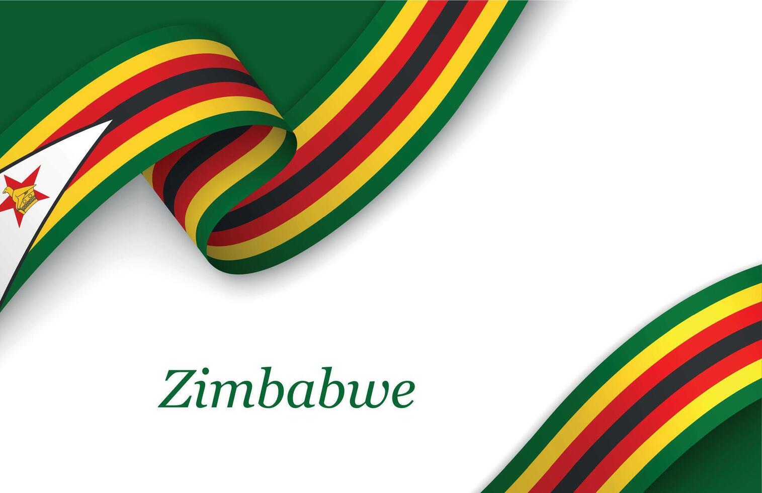 Ribbon with fllag of Zimbabwe on white background vector