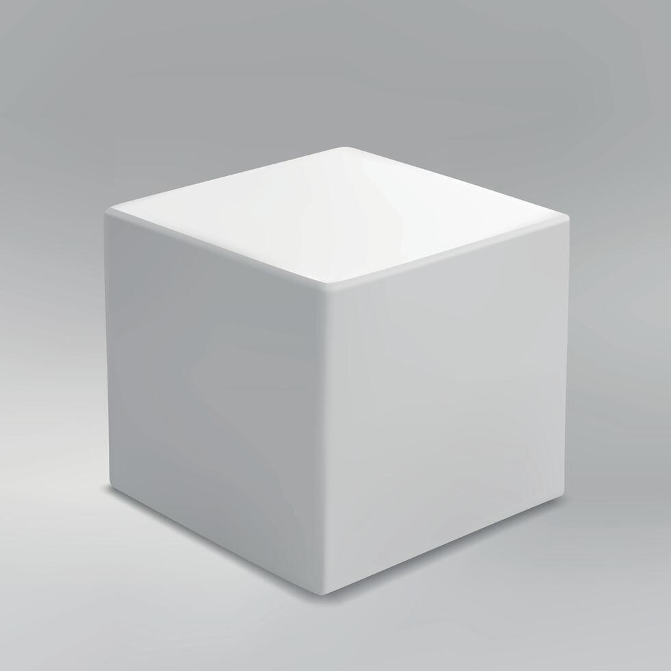 Simple White Cube on Gradient Gray Background vector