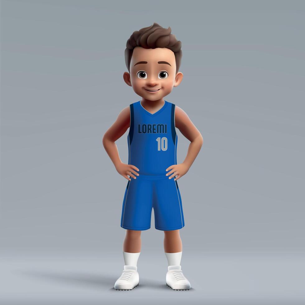 3d cartoon young basketball player in team kit. vector
