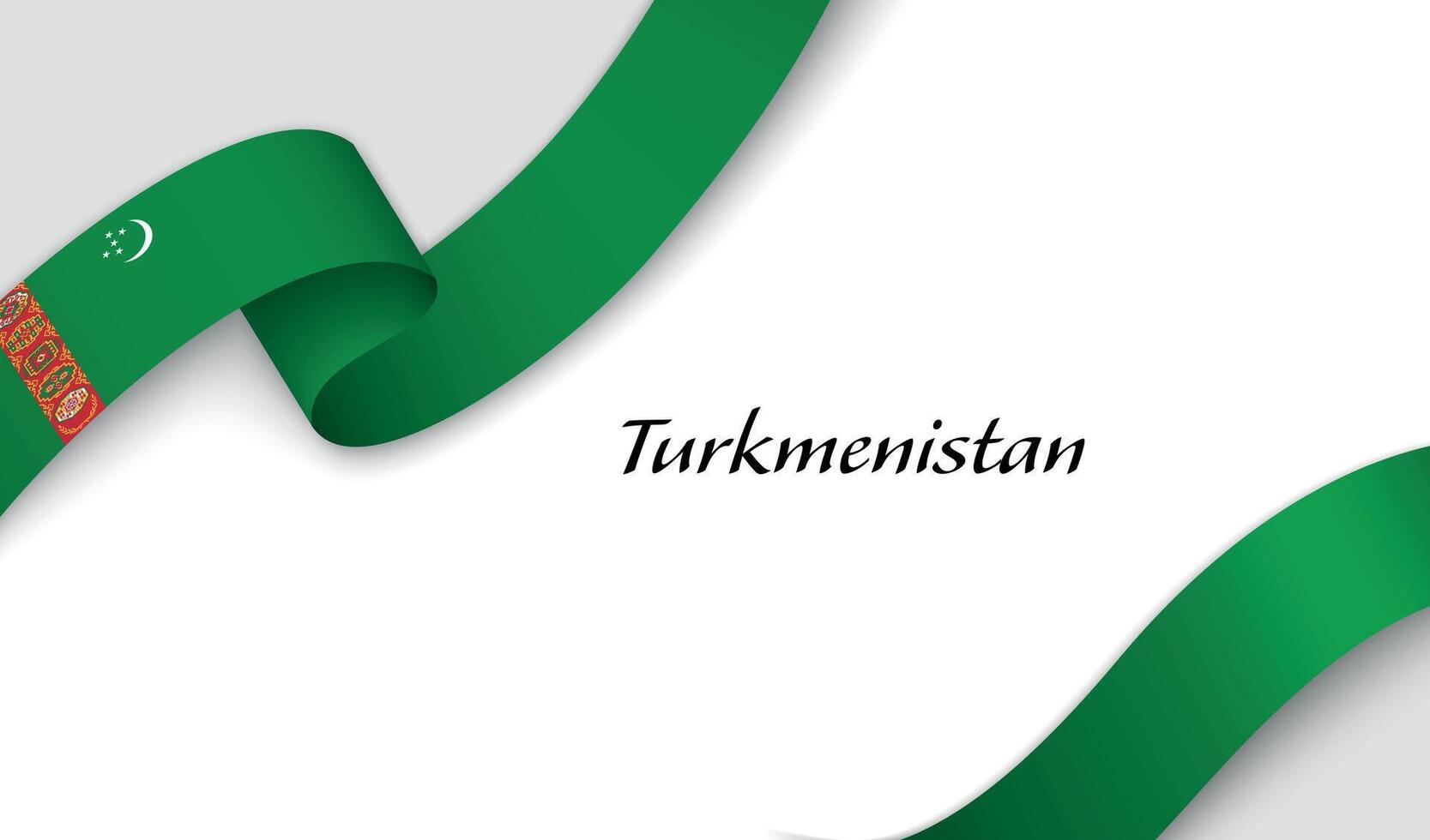 Curved ribbon with fllag of Turkmenistan on white background vector