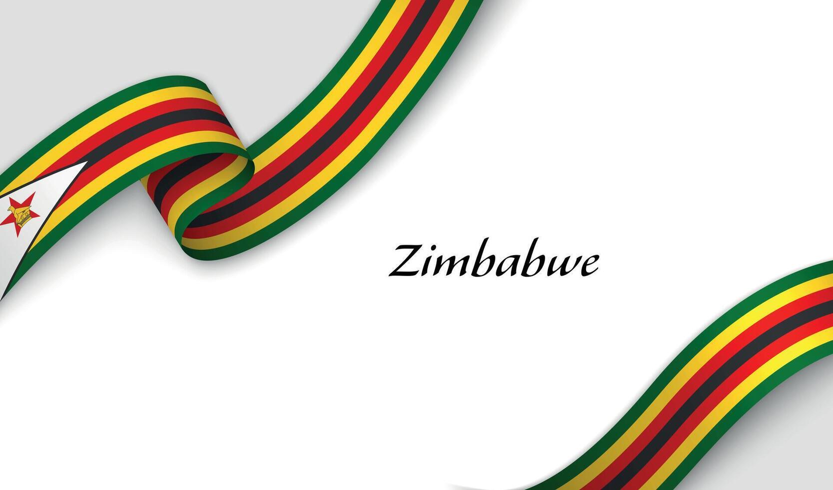 Curved ribbon with fllag of Zimbabwe on white background vector
