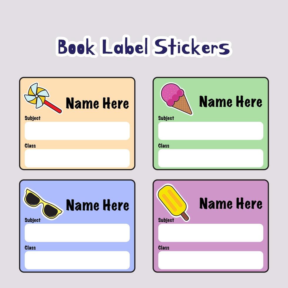 School Book Label. Set of Tag Sticker. vector