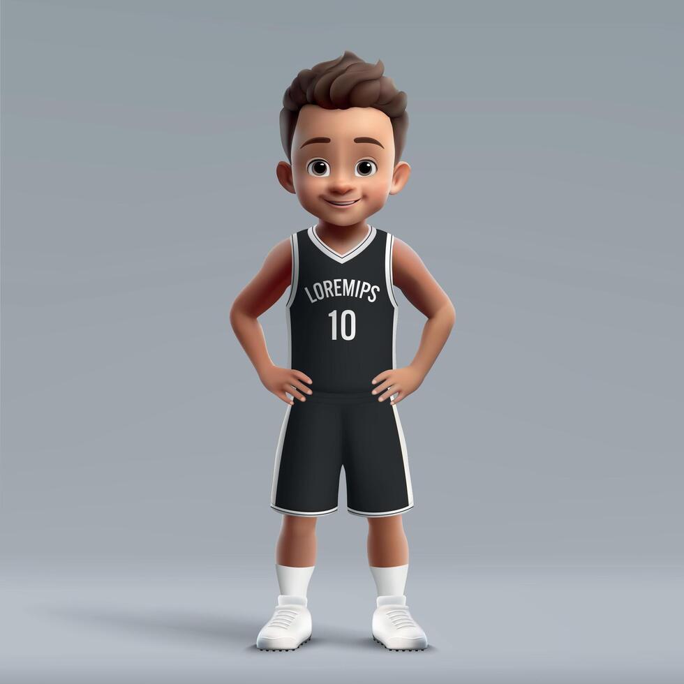 3d cartoon young basketball player in team kit. vector