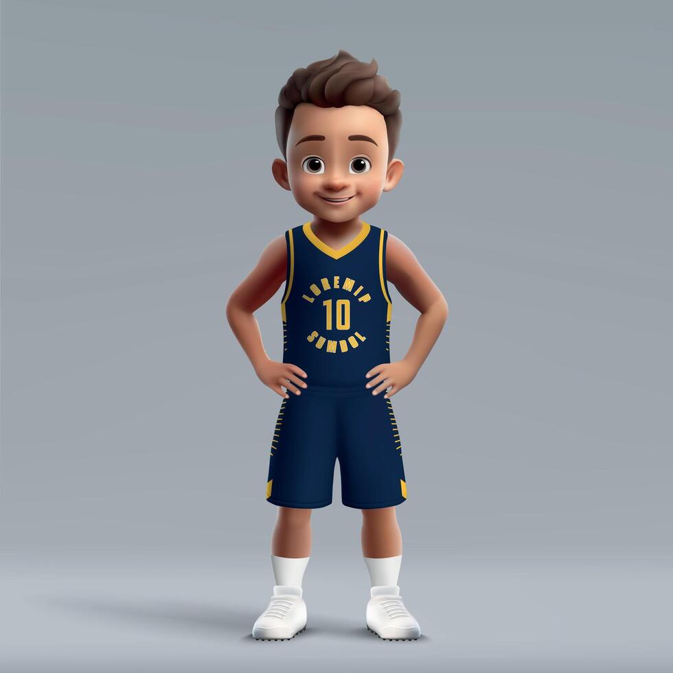 3d cartoon young basketball player in team kit. vector