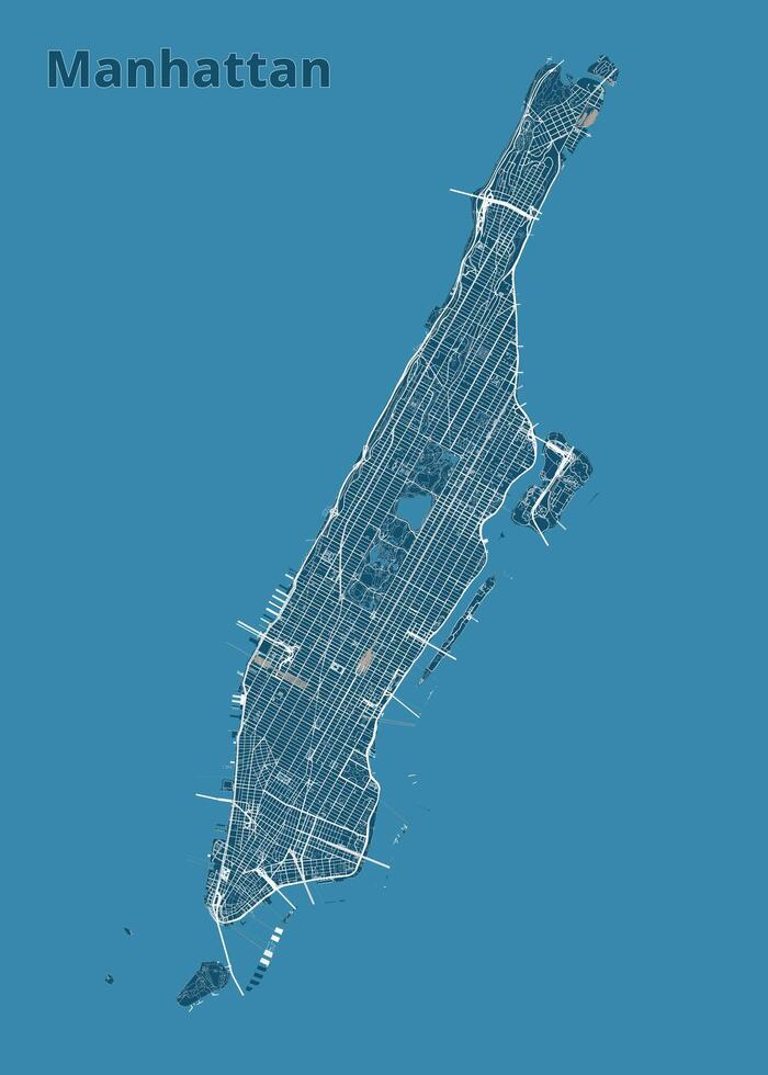 Manhattan, New York, USA artistic blueprint map poster vector