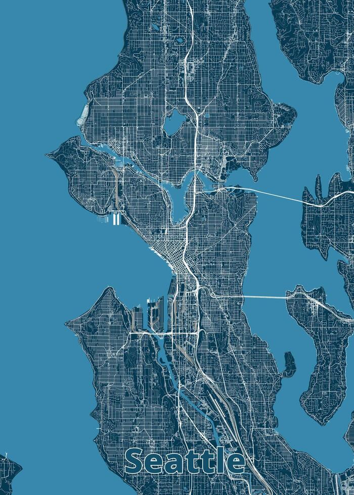 Seattle, Washington, USA artistic blueprint map poster vector
