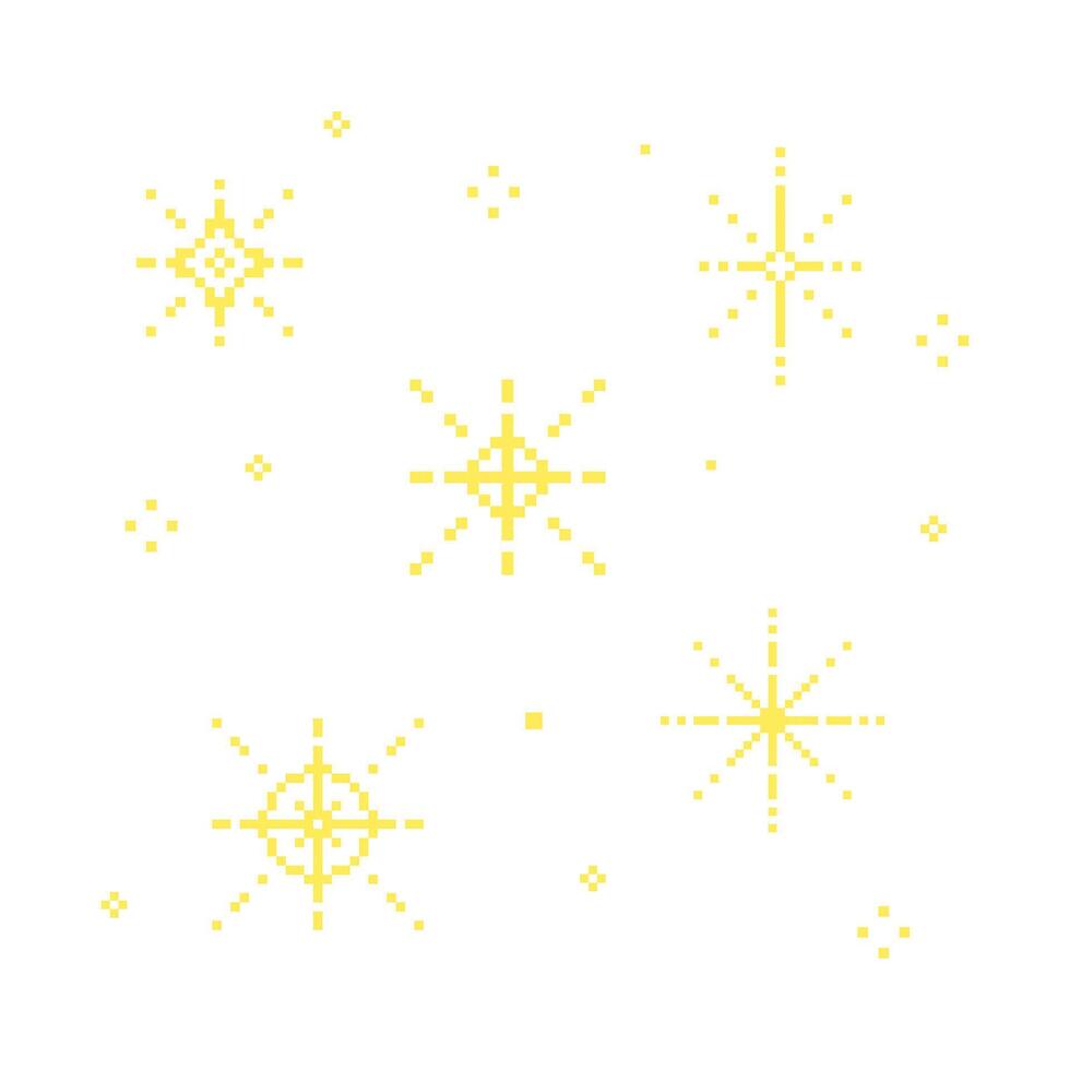 Yellow sparkle pixel Cute Sparkling pixel bright sparkle star, Stars, glitter, sparkles. Starry sky pixel vector