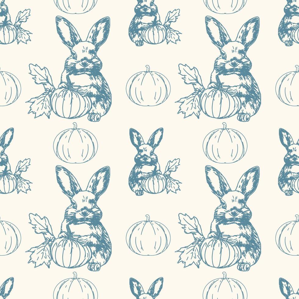 Cute rabbit with pumpkins outlining patterns vector
