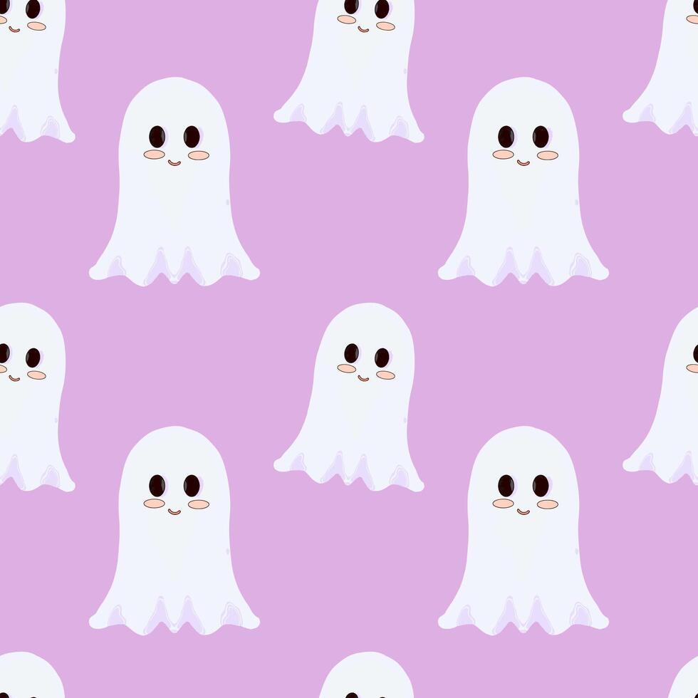 Cute ghost seamless pattern on purple vector