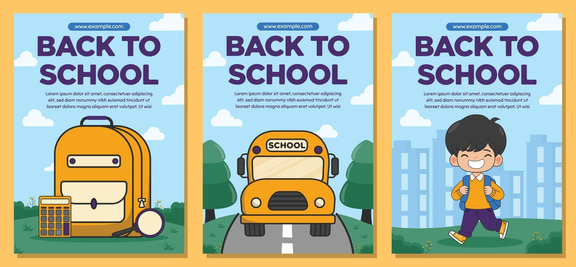 Back to school sale poster set Back to school poster template promo with student supplies illustration vector