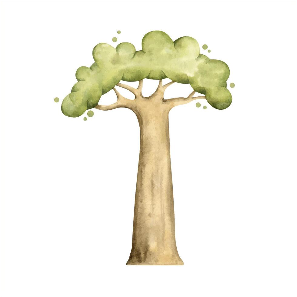 Safari watercolor hand-drawn illustration with baobab vector