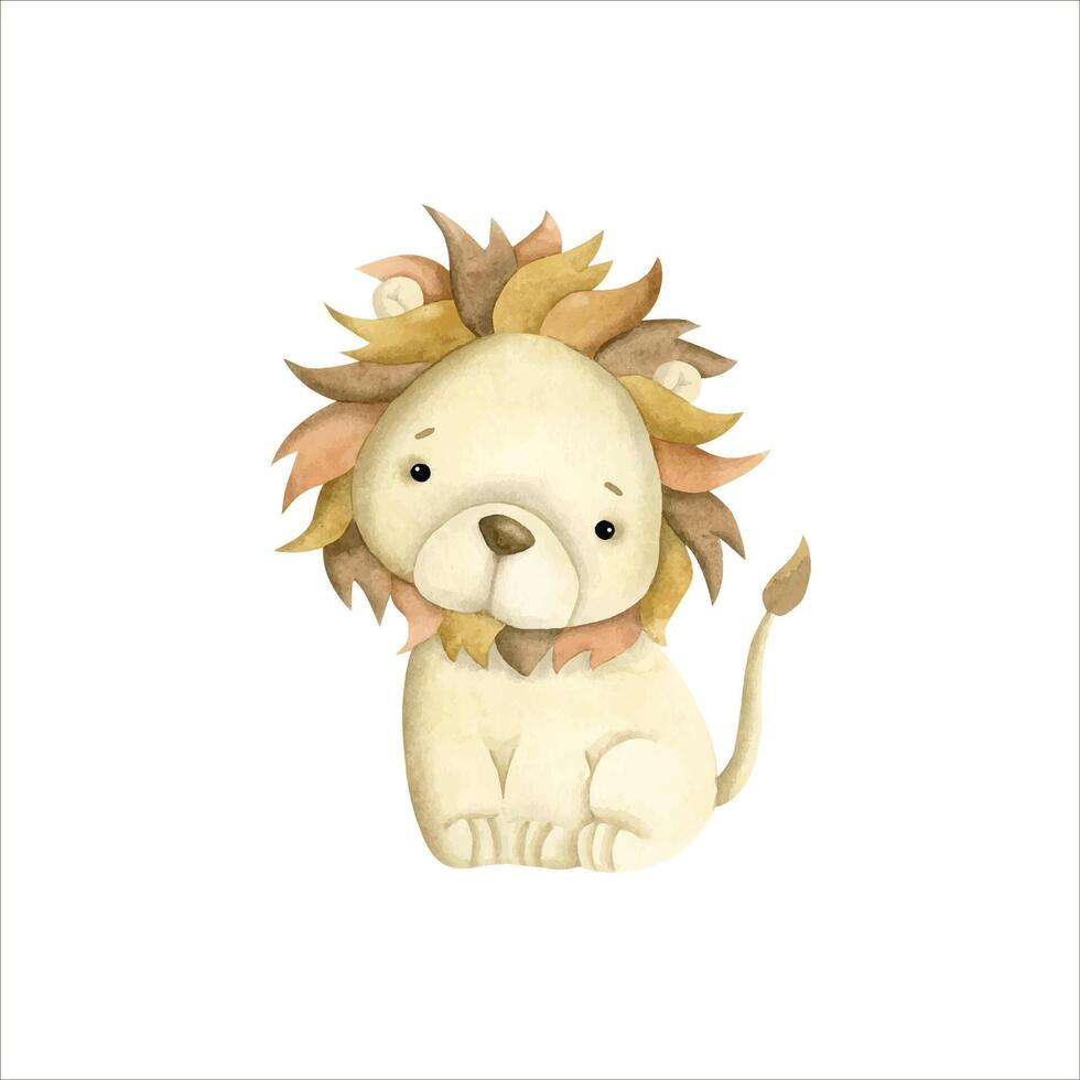 Safari watercolor hand-drawn illustration with baby lion for kids vector
