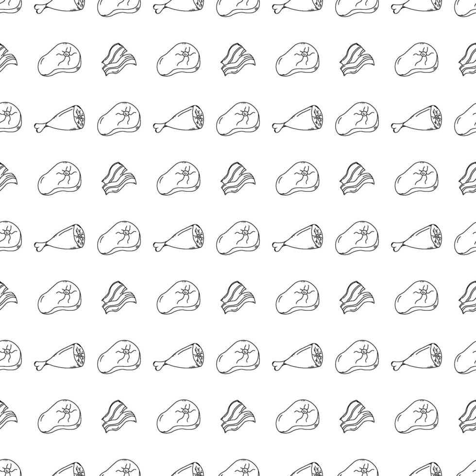 Seamless meat pattern. Doodle meat background. illustration with meat products icons vector