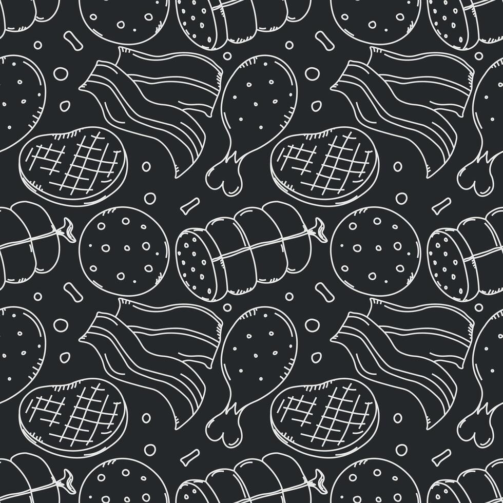 Seamless meat pattern. Doodle meat background. illustration with meat products icons vector
