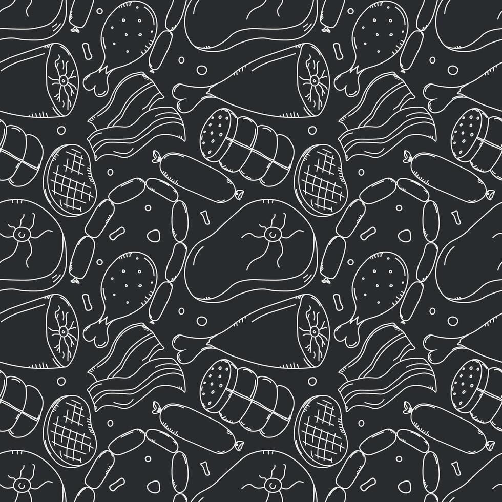 Seamless meat pattern. Doodle meat background. illustration with meat products icons vector