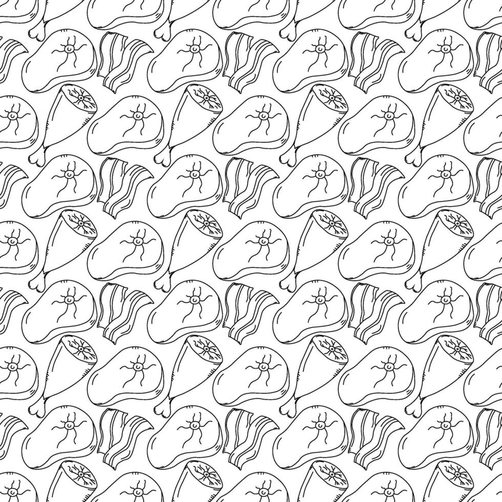 Seamless meat pattern. Doodle meat background. illustration with meat products icons vector