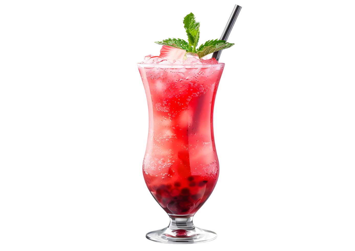 Refreshing Red Berry Cocktail with Ice and Mint. Isolated on transparent background png