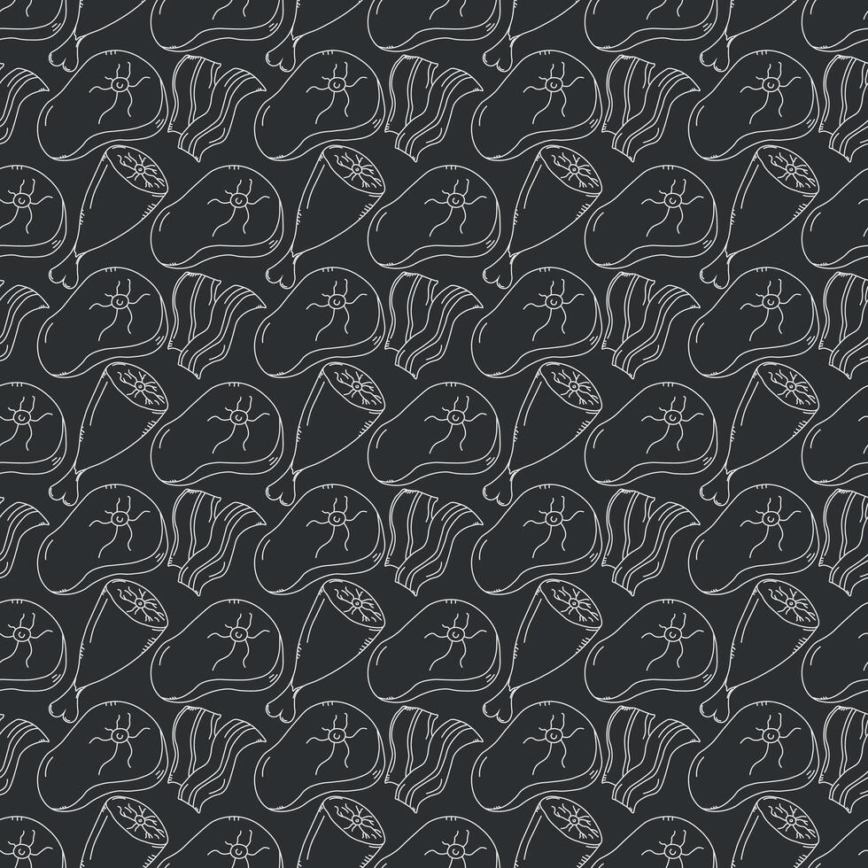 Seamless meat pattern. Doodle meat background. illustration with meat products icons vector
