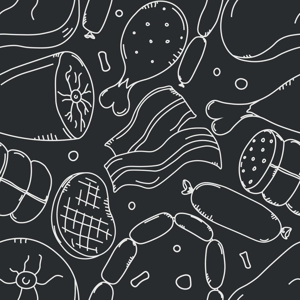 Seamless meat pattern. Doodle meat background. illustration with meat products icons vector