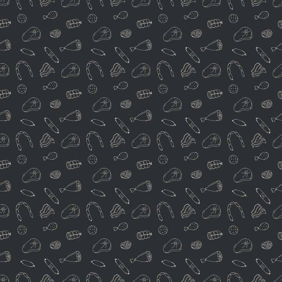 Seamless meat pattern. Doodle meat background. illustration with meat products icons vector