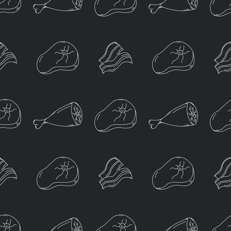 Seamless meat pattern. Doodle meat background. illustration with meat products icons vector