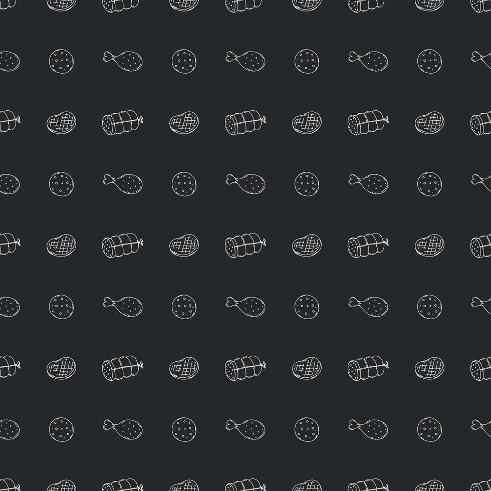 Seamless meat pattern. Doodle meat background. illustration with meat products icons vector
