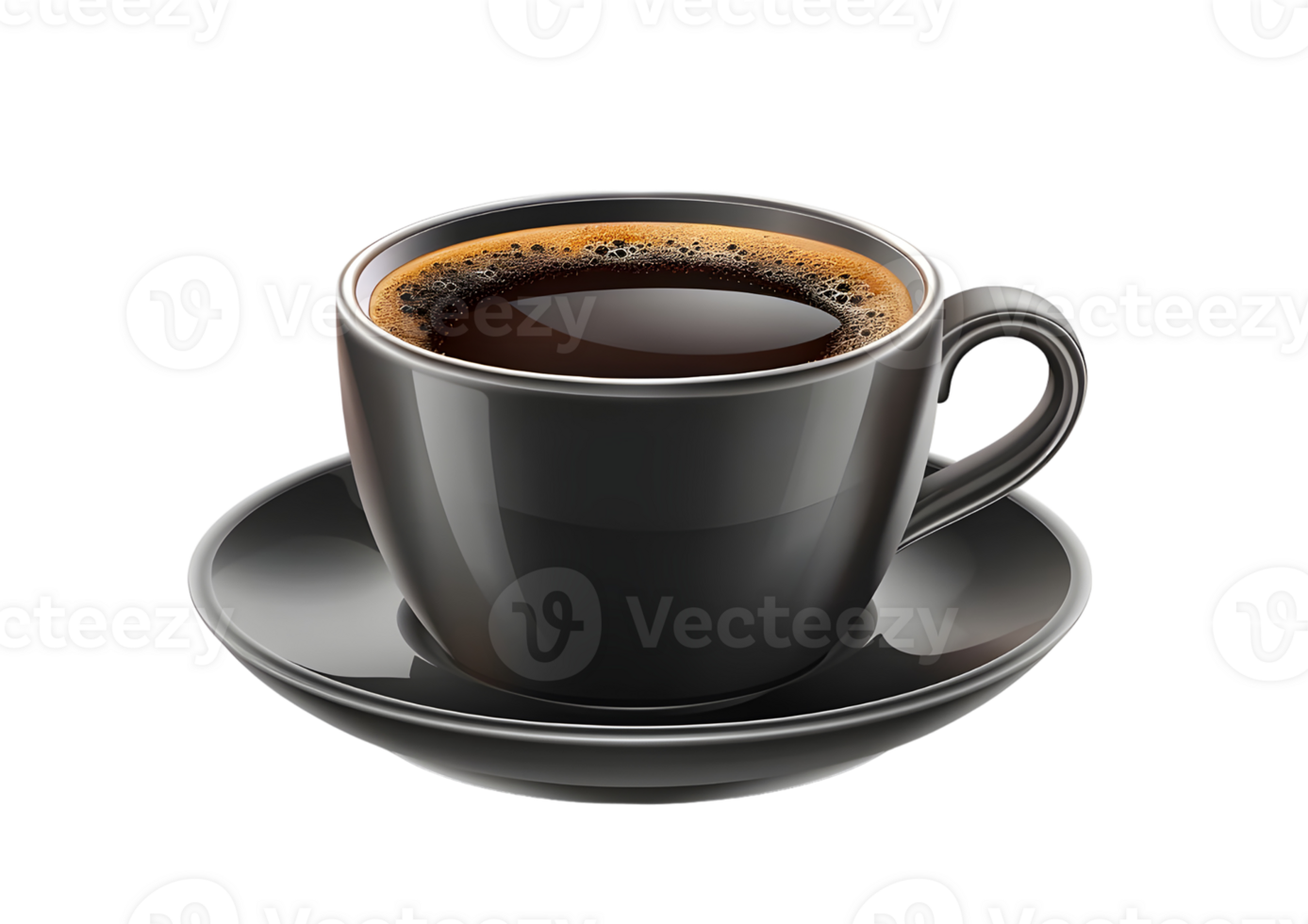 Black Coffee in a Cup with Saucer. Isolated on transparent background png