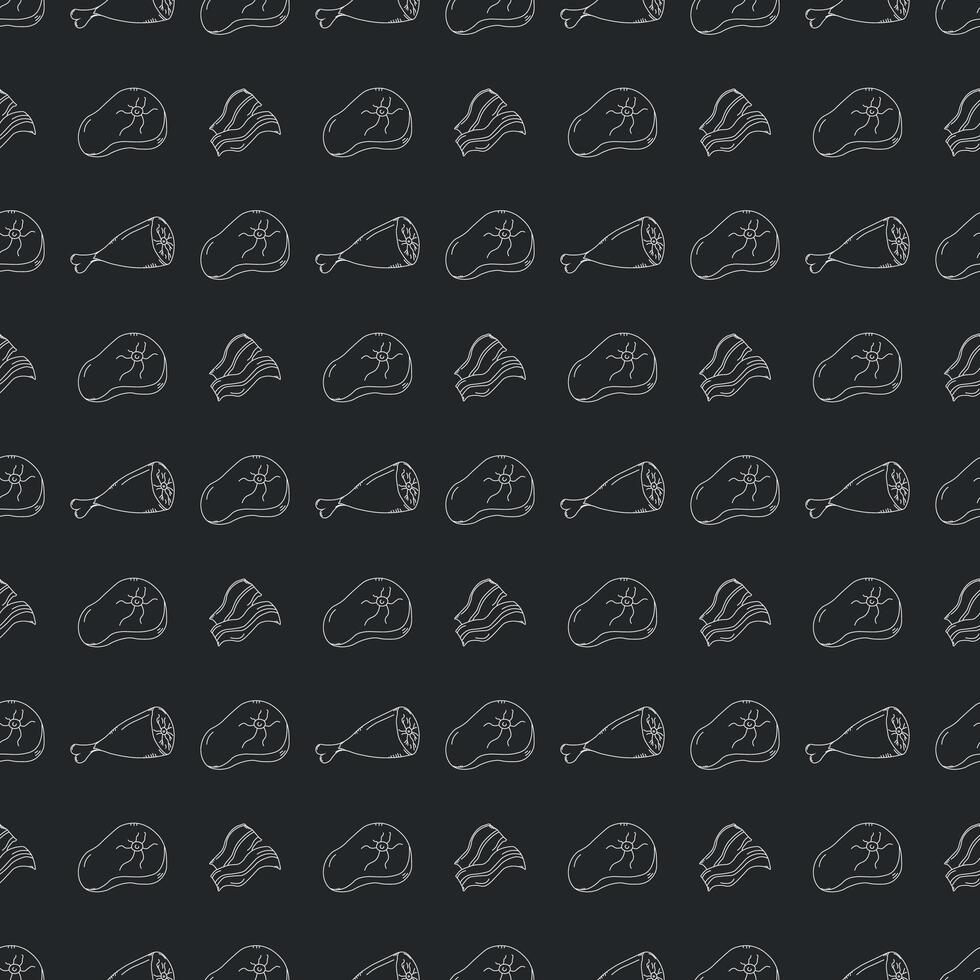 Seamless meat pattern. Doodle meat background. illustration with meat products icons vector