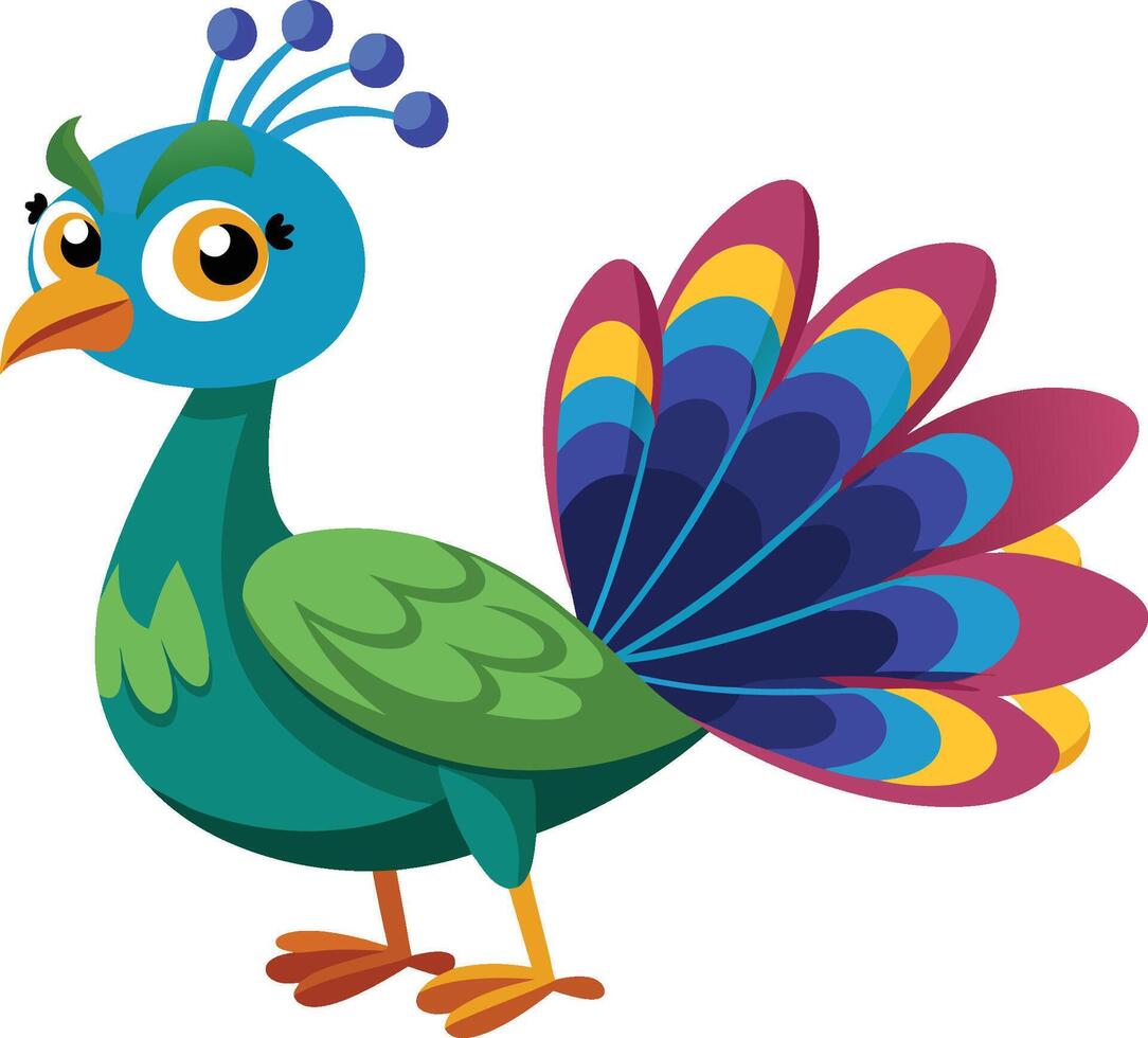 Cute Beautiful Cartoon Peacock Illustration Art vector