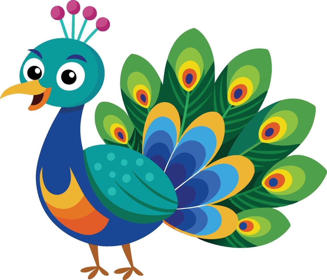 Cute Beautiful Cartoon Peacock Illustration Art vector