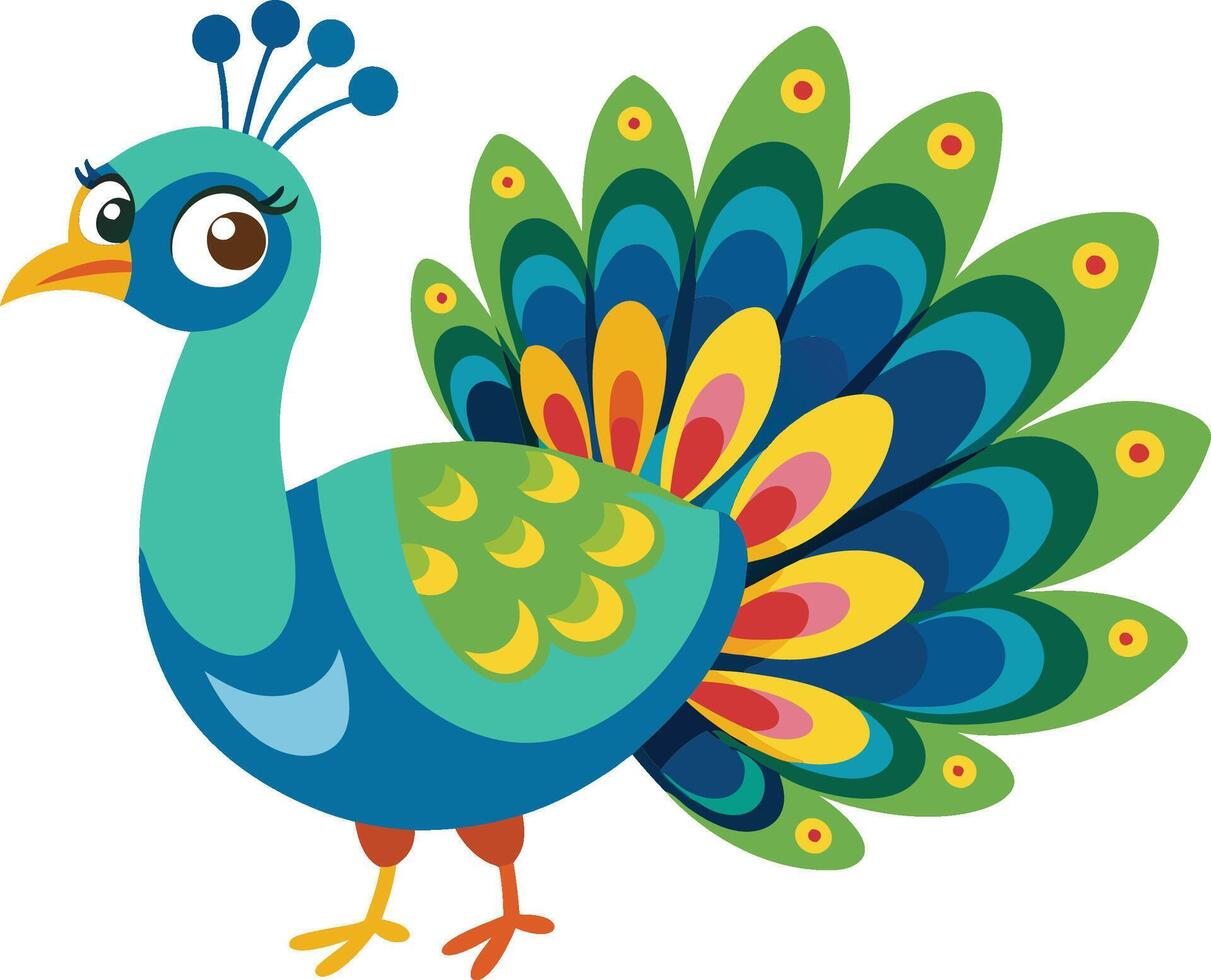 Cute Beautiful Cartoon Peacock Illustration Art vector