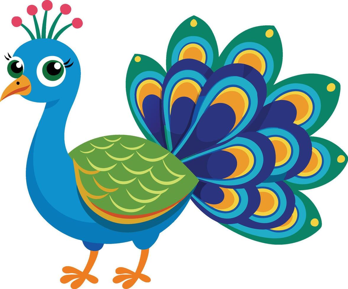 Cute Beautiful Cartoon Peacock Illustration Art vector