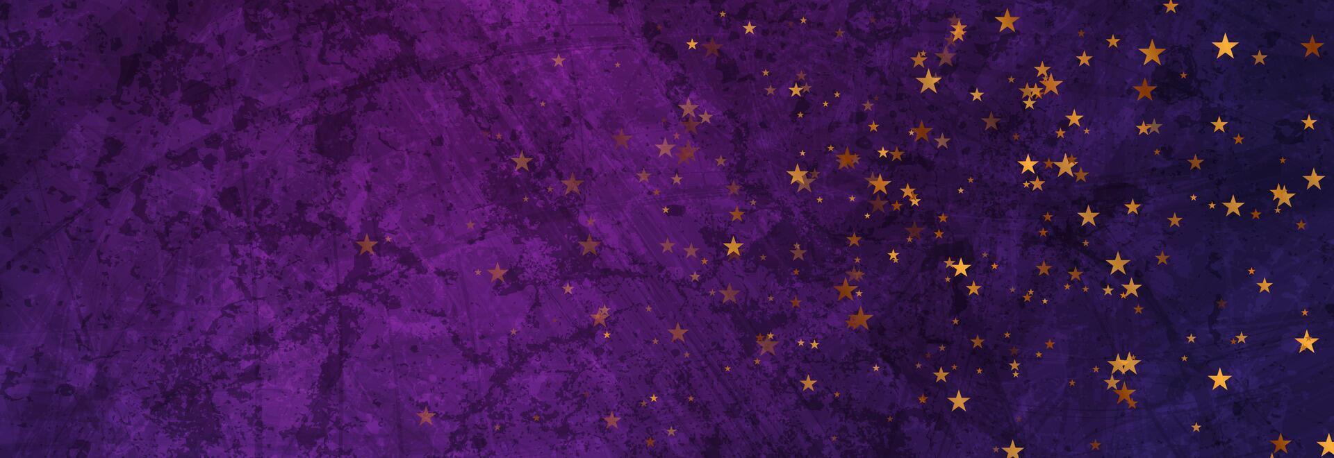 Dark violet grunge texture background with golden stars vector