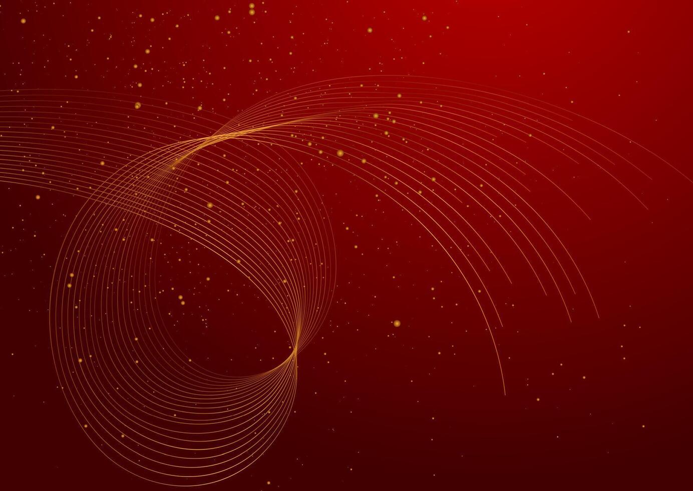 Golden wavy lines and dots on red background vector