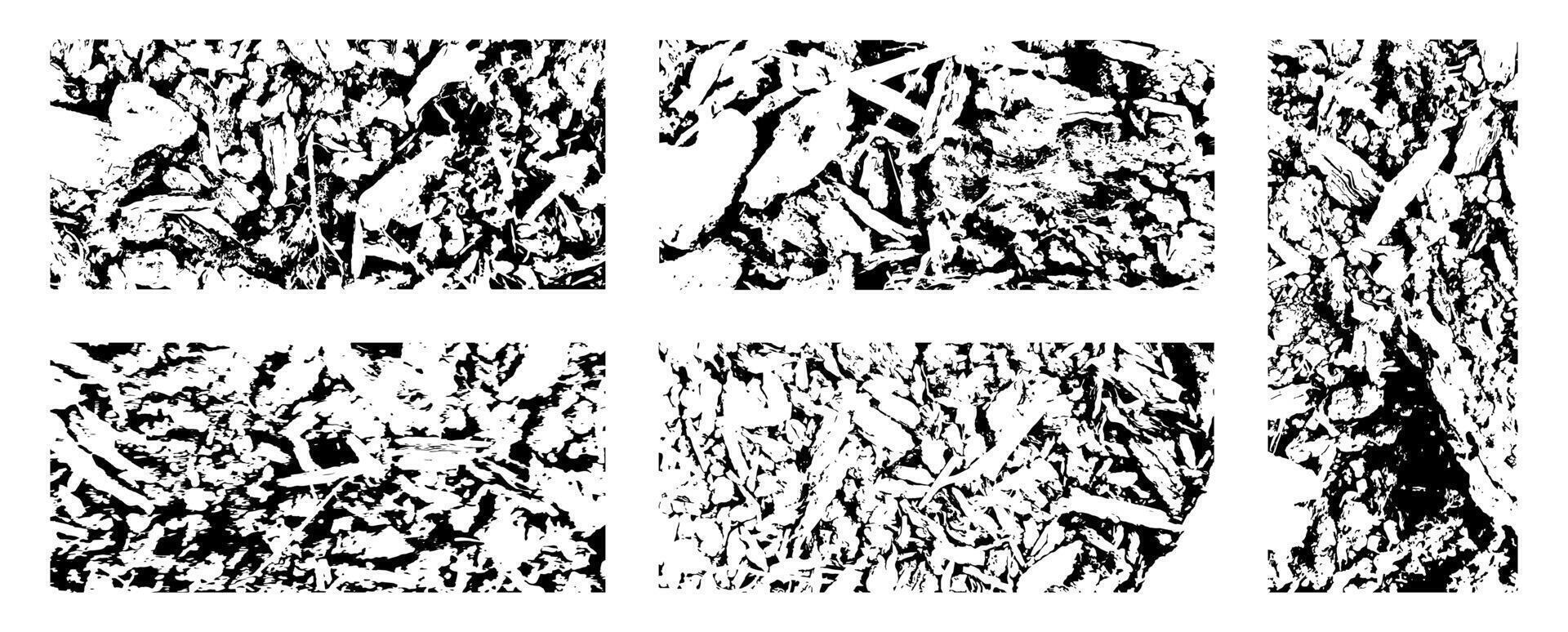 Set of Abstract Black Dry Wood Textures Collection - Grunge Stain Illustration vector