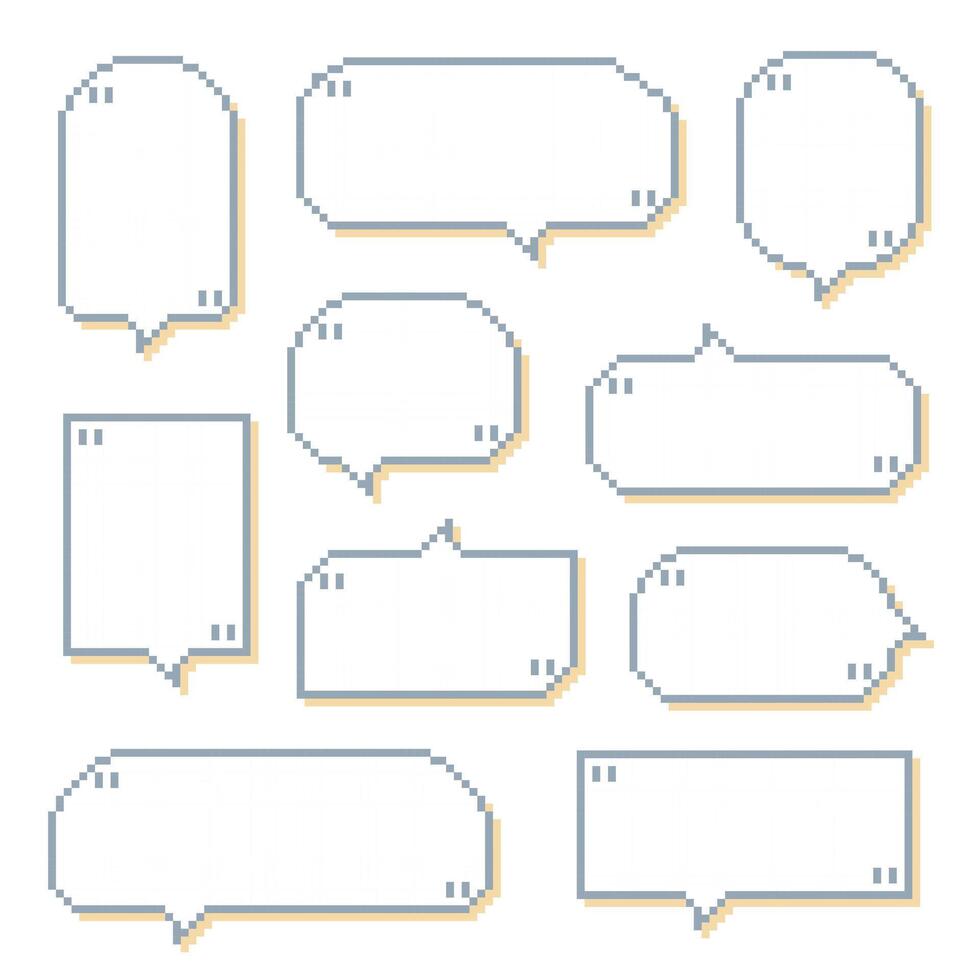 collection set of retro game 8bit pixel speech bubble balloon black and white color with quotation marks vector